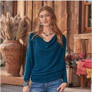 Sundance Simple Truths Cashmere Cowl Drape Neck Sweater Size XL Blue